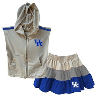 Girls Toddler Wes & Willy Tan Kentucky Wildcats Tri-Blend Sleeveless Full-Zip Hoodie & Tiered Skirt Set
