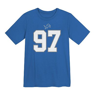 Preschool Nike Aidan Hutchinson Blue Detroit Lions Player Name & Number T-Shirt