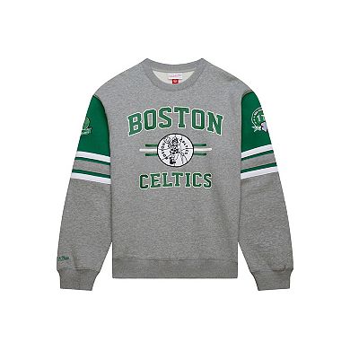 Men's Mitchell & Ness Heather Gray Boston Celtics Hardwood Classics All Over 4.0 Pullover Sweatshirt