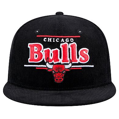 Men's New Era Black Chicago Bulls Throwback Display Corduroy 9FIFTY Snapback Hat