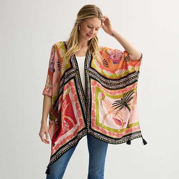 Women's Nine West Summer Patchwork Crinkle Topper - Black Multi