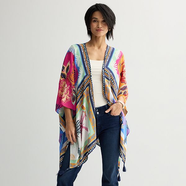 Women's Nine West Summer Patchwork Crinkle Topper - Navy Multi