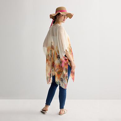 Women's Nine West 2-Piece Floral Topper and Wavy Straw Hat Set