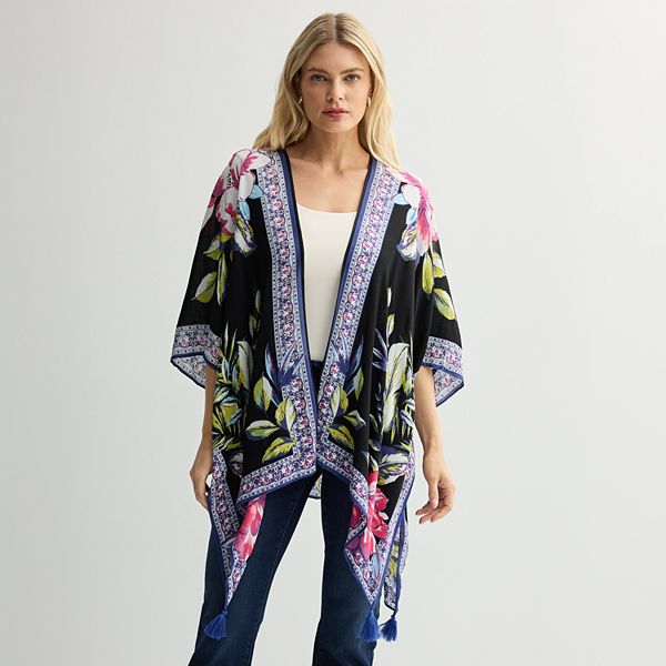 Women's Nine West Painterly Tropical Floral Topper - Black Multi