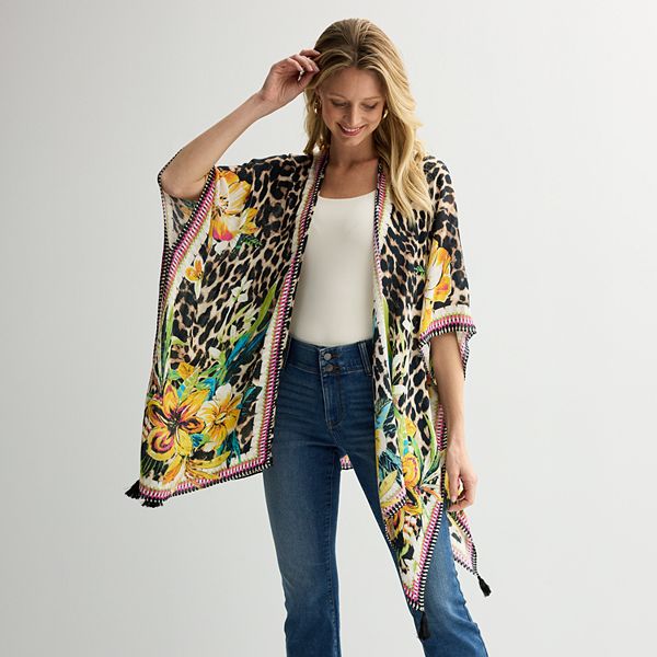 Women's Nine West Feline and Floral Print Topper - Pink Multi