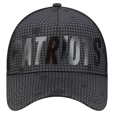 Men's New Era Black New England Patriots Midnight Ink Tonal Text A-Frame Trucker 9FORTY Adjustable Hat