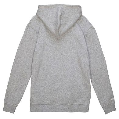 Men's Mitchell & Ness Heather Gray New England Patriots Helmet Logo Vintage Pullover Hoodie