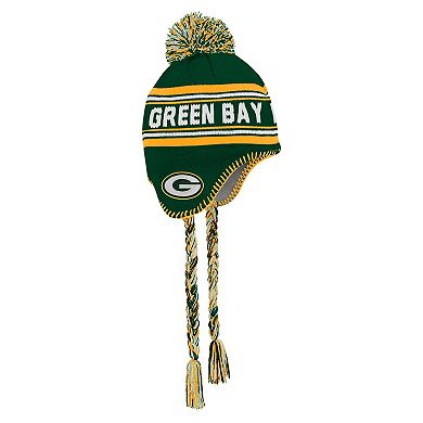 Youth Green Green Bay Packers Jacquard Tassel Knit Hat with Pom