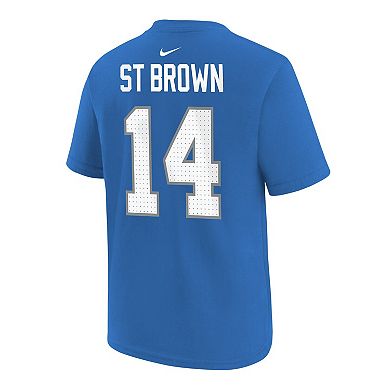 Youth Nike Amon-Ra St. Brown Blue Detroit Lions Player Name & Number T-Shirt