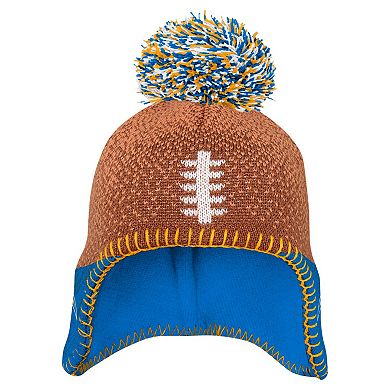 Infant Brown Los Angeles Chargers Football Head Knit Hat with Pom
