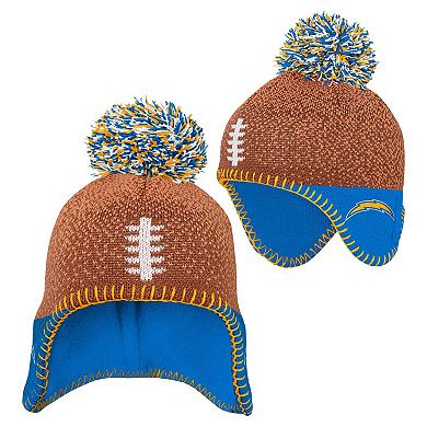 Infant Brown Los Angeles Chargers Football Head Knit Hat with Pom