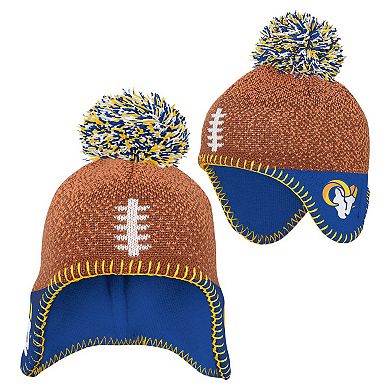 Infant Brown Los Angeles Rams Football Head Knit Hat with Pom