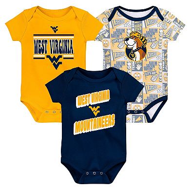 Newborn Navy West Virginia Mountaineers Sunday Comics 3-Pack Bodysuit Set