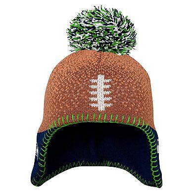 Infant Brown Seattle Seahawks Football Head Knit Hat with Pom