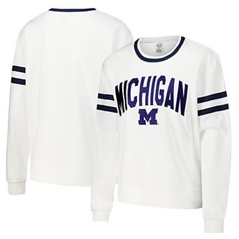 Women's Concepts Sport White Michigan Wolverines Borough French Terry Arch Over Long Sleeve T-Shirt