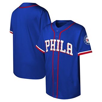 Youth Royal Philadelphia 76ers Stitch Full-Button Baseball Jersey