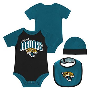 "Newborn & Infant Jacksonville Jaguars Dynamic Duo Bodysuit, Bib & Knit Hat Set"