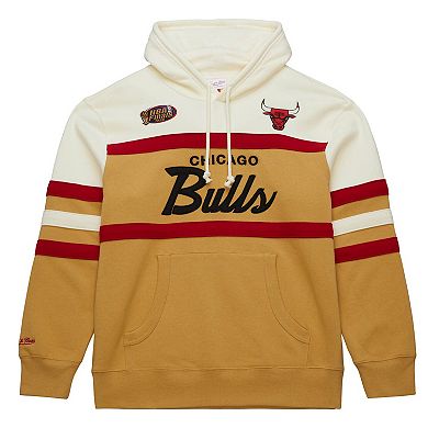 Men's Mitchell & Ness Tan/Cream Chicago Bulls Hardwood Classics Vintage Logo Head Coach Pullover Hoodie