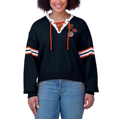 Women's WEAR by Erin Andrews Navy Chicago Bears Lace-Up Pullover Sweatshirt