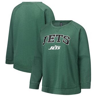 Women's Fanatics Heather Green New York Jets Acid Wash Raglan Pullover Sweatshirt