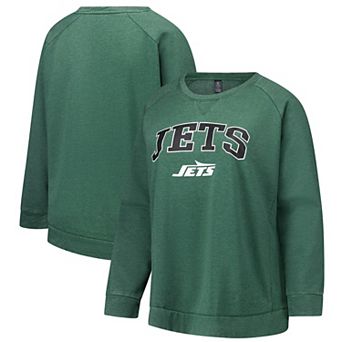 Women's Fanatics Heather Green New York Jets Acid Wash Raglan Pullover Sweatshirt