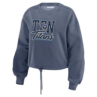 Women's WEAR by Erin Andrews Navy Tennessee Titans Washed Fleece Long Sleeve T-Shirt & Shorts Lounge Set