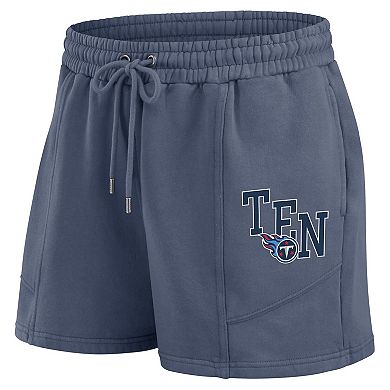 Women's WEAR by Erin Andrews Navy Tennessee Titans Washed Fleece Long Sleeve T-Shirt & Shorts Lounge Set