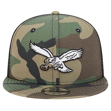Youth New Era Camo Philadelphia Eagles Throwback Main Trucker 9FIFTY Snapback Hat