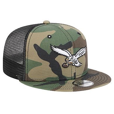 Youth New Era Camo Philadelphia Eagles Throwback Main Trucker 9FIFTY Snapback Hat