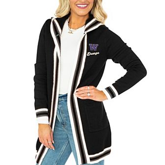 Women's Gameday Couture Black Washington Huskies Stripe Detail Tri-Blend Hoodie Cardigan Sweater