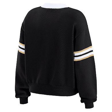 Women's WEAR by Erin Andrews Black New Orleans Saints Lace-Up Pullover Sweatshirt