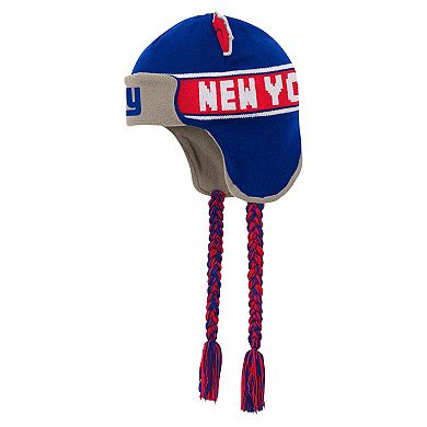 Youth Royal New York Giants Wordmark Ears Trooper Knit Hat