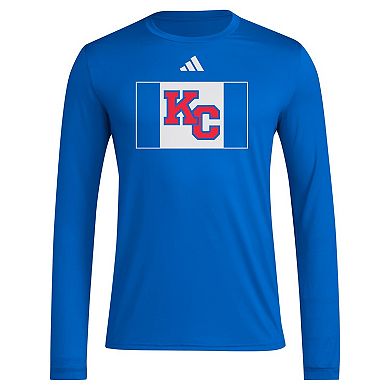 Men's adidas Royal Kansas Jayhawks 2024 Kansas in KC Long Sleeve T-Shirt