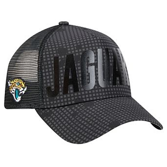 Men's New Era Black Jacksonville Jaguars Midnight Ink Tonal Text A-Frame Trucker 9FORTY Adjustable Hat