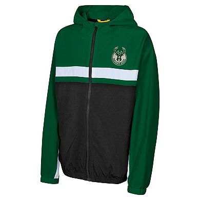 Youth Hunter Green Milwaukee Bucks Headliner Windbreaker Full-Zip Hoodie Jacket
