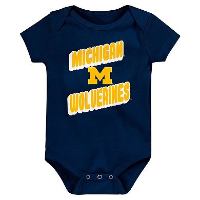 Newborn Navy Michigan Wolverines Sunday Comics 3-Pack Bodysuit Set