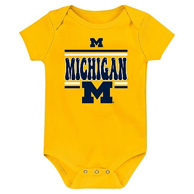 Newborn Navy Michigan Wolverines Sunday Comics 3-Pack Bodysuit Set