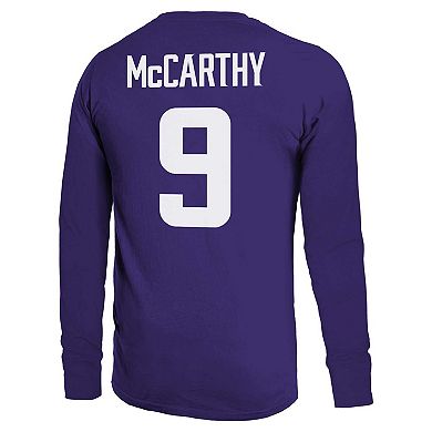Men's Majestic Threads J.J. McCarthy Purple Minnesota Vikings Name & Number Long Sleeve T-Shirt