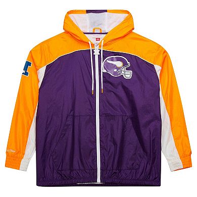 Men's Mitchell & Ness White Minnesota Vikings Big Shot Premium Full-Zip Windbreaker