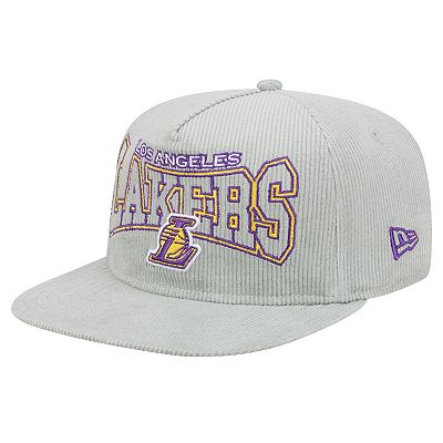 Men s New Era Gray Los Angeles Lakers Throwback Corduroy Golfer Snapback Hat