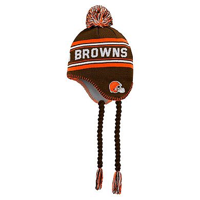 Youth Brown Cleveland Browns Jacquard Tassel Knit Hat with Pom