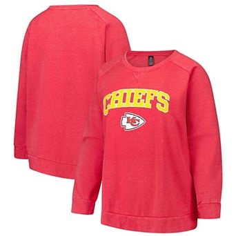 Women's Fanatics Red Kansas City Chiefs Acid Wash Raglan Pullover Sweatshirt