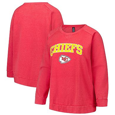 Women's Fanatics Red Kansas City Chiefs Acid Wash Raglan Pullover Sweatshirt