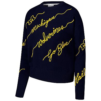 Women's Navy Michigan Wolverines Love Note Embroidered Sweater