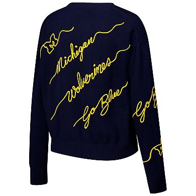 Women's Navy Michigan Wolverines Love Note Embroidered Sweater