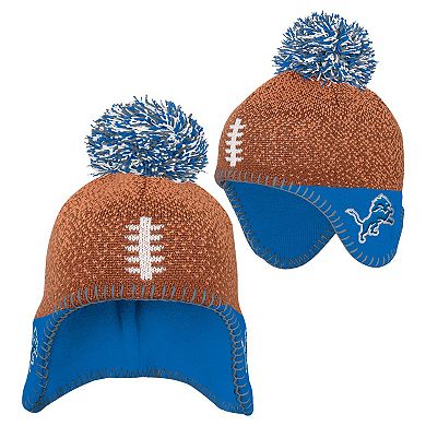 Infant Brown Detroit Lions Football Head Knit Hat with Pom