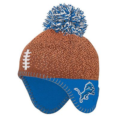 Infant Brown Detroit Lions Football Head Knit Hat with Pom