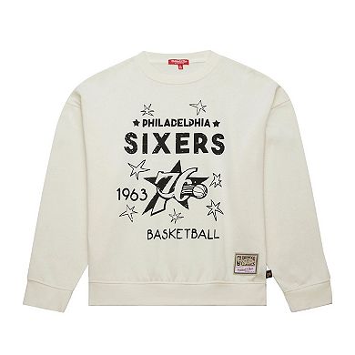 Women's Mitchell & Ness Cream Philadelphia 76ers Hardwood Classics Pullover Sweatshirt