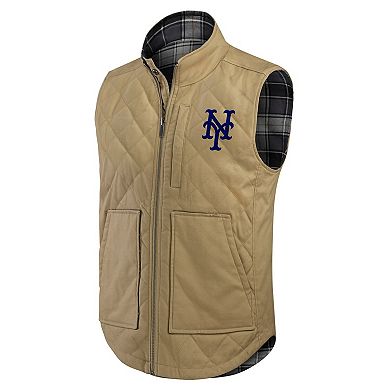 Men's Darius Rucker Collection by Fanatics Tan/Charcoal New York Mets Reversible Canvas & Plaid Patch Full-Zip Vest