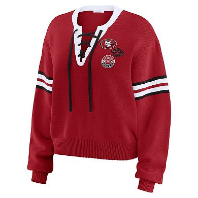 Women's WEAR by Erin Andrews Scarlet San Francisco 49ers Lace-Up Pullover Sweatshirt